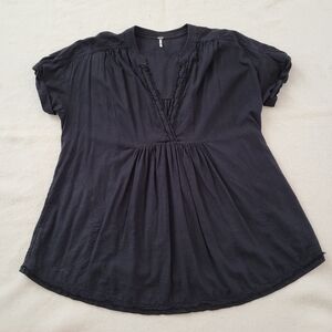 Free People Black Oversized Top Women Size XSmall Pockets Linen Blend